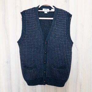 VTG Harbour Club Mens Sweater Vest Sz L Gray Plaid Wool Heritage Preppy Academia